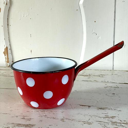 Emaille oud steelpannetje rood met witte stippen, Antiek en Kunst, Antiek | Emaille, Ophalen of Verzenden