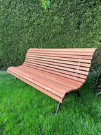 Gerestaureerde gietijzeren tuinbank met hardhouten zitting, Tuin en Terras, Tuinbanken, Ophalen of Verzenden, Nieuw, Hout
