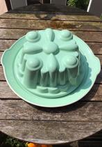 Groene puddingvorm + mint groen onderbord, Sphinx aardewerk., Antiek en Kunst, Antiek | Keramiek en Aardewerk, Ophalen of Verzenden