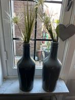 2 grijze vazen met bloemen, Gebruikt, Ophalen of Verzenden