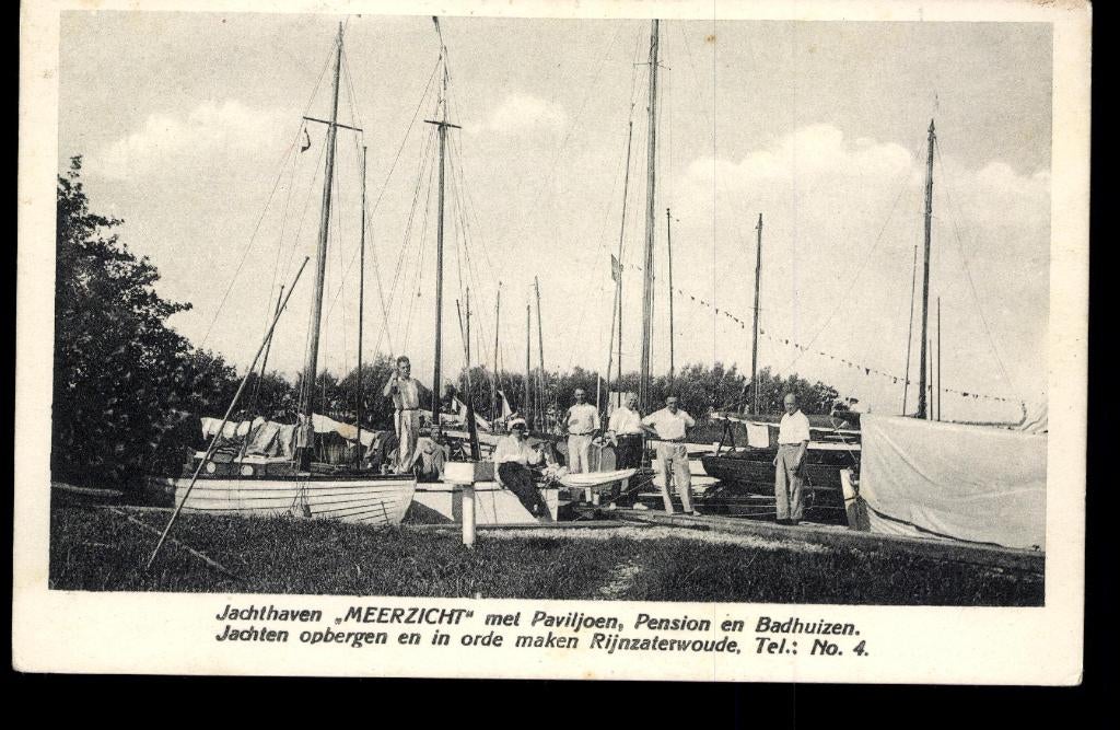 Rijnzaterwoude (ZH.), Jachthaven Meerzicht met Pension, volk, Verzenden, 1920 tot 1940, Gelopen, Zuid-Holland
