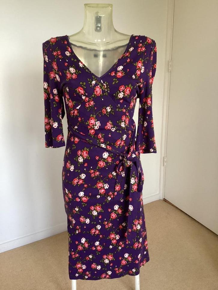 Mooi stretch donker paars King Louie jurkje mt M, Kleding | Dames, Jurken, Gedragen, Maat 38/40 (M), Paars, Onder de knie, Verzenden