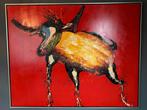 Orig. schilderij van O. Durán expressieve stier op rood doek, Antiek en Kunst, Ophalen of Verzenden