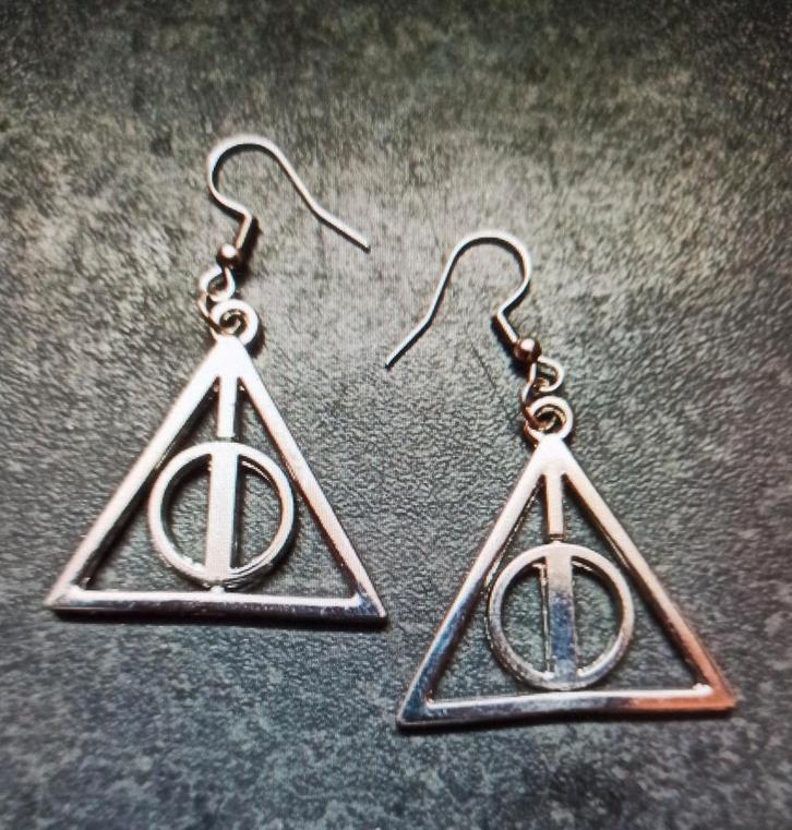 Harry Potter oorbellen, de 3 relieken., Sieraden, Tassen en Uiterlijk, Oorbellen, Nieuw, Overige materialen, Zilver, Verzenden