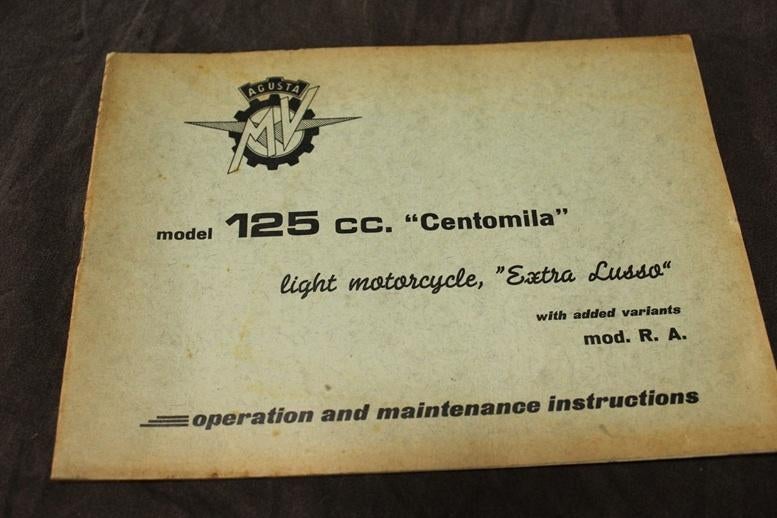 MV Agusta Centomila 125 cc operating maintenance  Lusso, Motoren, Ophalen of Verzenden, Overige merken