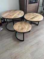 Mangohouten ronde salontafel set, Huis en Inrichting, Tafels | Salontafels, Ophalen, 50 tot 100 cm, Rond, Zo goed als nieuw