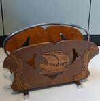 Vintage houten lectuurbak gedecoreerd, handmade , jaren '60, Ophalen of Verzenden, Gebruikt