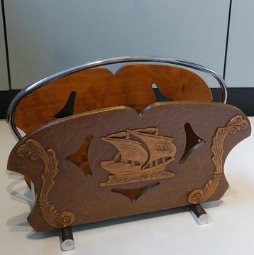 Vintage houten lectuurbak gedecoreerd, handmade , jaren '60 beschikbaar voor biedingen