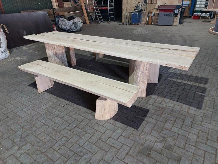 Massief eiken picknicktafel met banken, Tuin en Terras, Picknicktafels, Nieuw, Rechthoekig, Hout, Ophalen