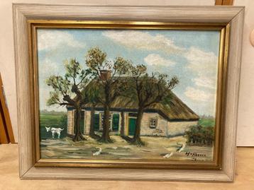 Schilderij van boerderijtje. beschikbaar voor biedingen