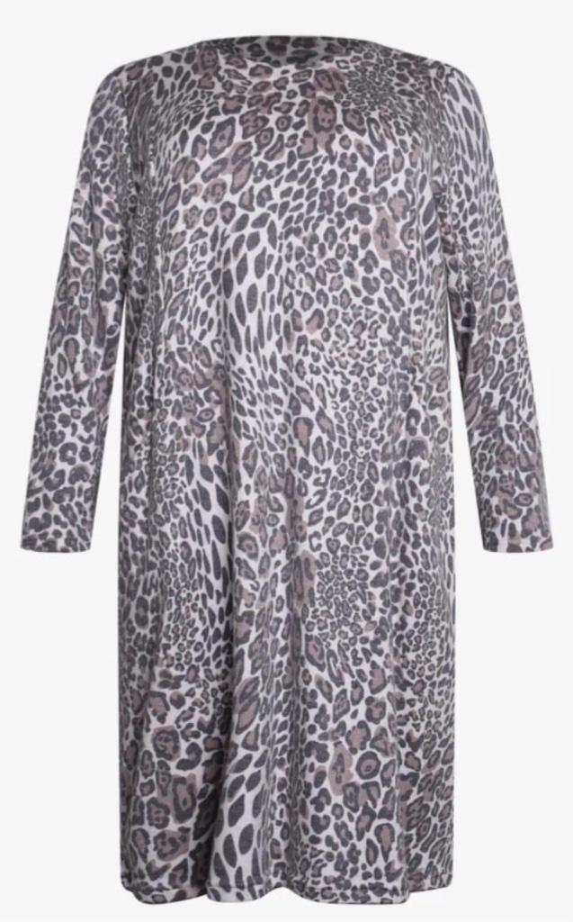 8025 Jurk van MONA LISA in panterprint - maat 52, Kleding | Dames, Grote Maten, Nieuw, Jurk, Grijs, Verzenden