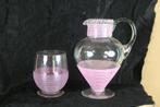 Antiek glazen water of sapkan en glas met opgelegd glasdraad, Antiek en Kunst, Ophalen of Verzenden