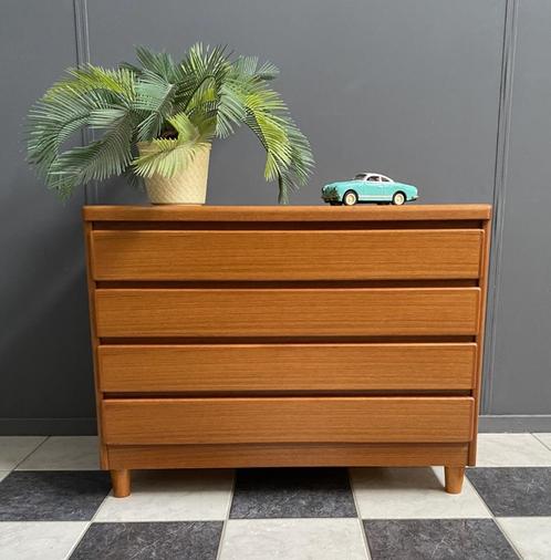 70 jaren DEENS teak hout  4 lade kast  Scan-Flex  cone poot, Huis en Inrichting, Kasten | Ladekasten, Gebruikt, Minder dan 100 cm