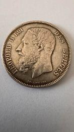 5 Francs België 1873 Leopold II, Zilver, Ophalen of Verzenden, Losse munt, Zilver