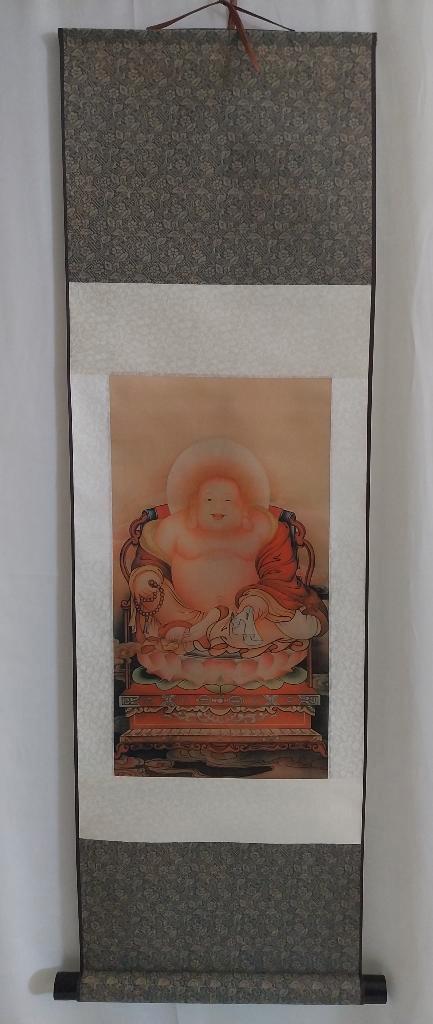 Chinese zijden rol - Happy Buddha - Giclee, Antiek en Kunst, Kunst | Litho's en Zeefdrukken, Ophalen of Verzenden