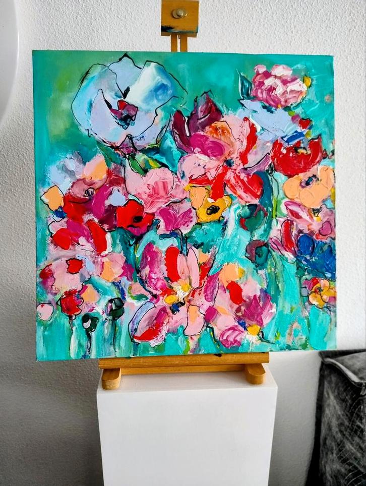 Flowers ~ bloemen ~ schilder kunst ~ atelier, Huis en Inrichting, Woonaccessoires | Schilderijen, Tekeningen en Foto's, Nieuw