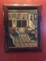 Antiek borduurwerk in mahonie lijst *Nous Deux*, Antiek en Kunst, Ophalen of Verzenden