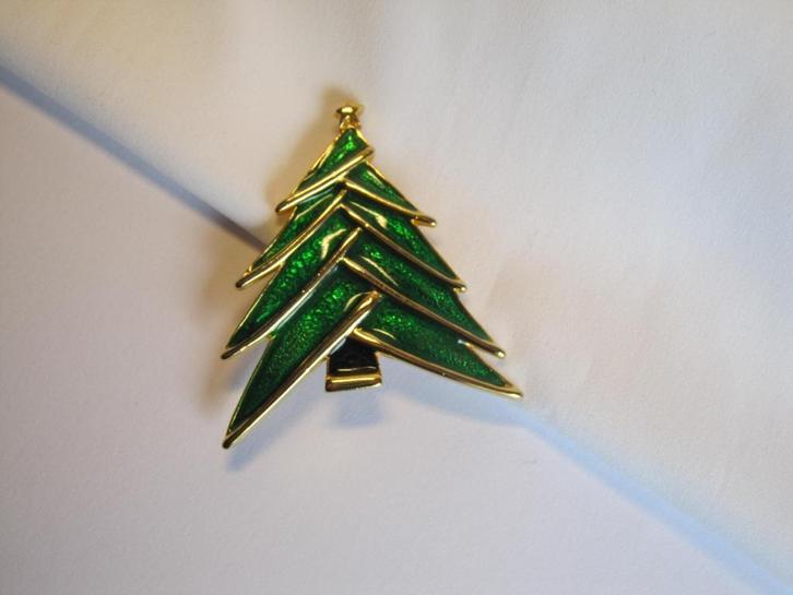Broche kerstboom/ groen en zwart emaille., Diversen, Kerst, Zo goed als nieuw, Verzenden