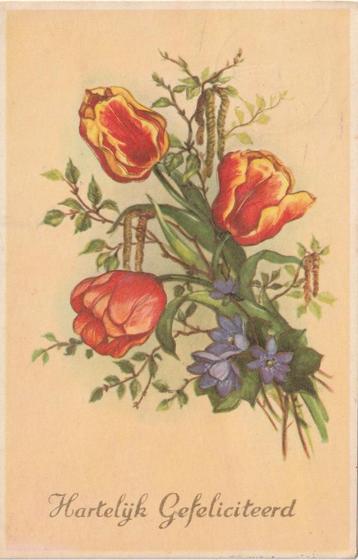BLOEMEN BLOEM tulpen JAREN 60 ZEER MOOIE OUDE KAART KJ49 beschikbaar voor biedingen