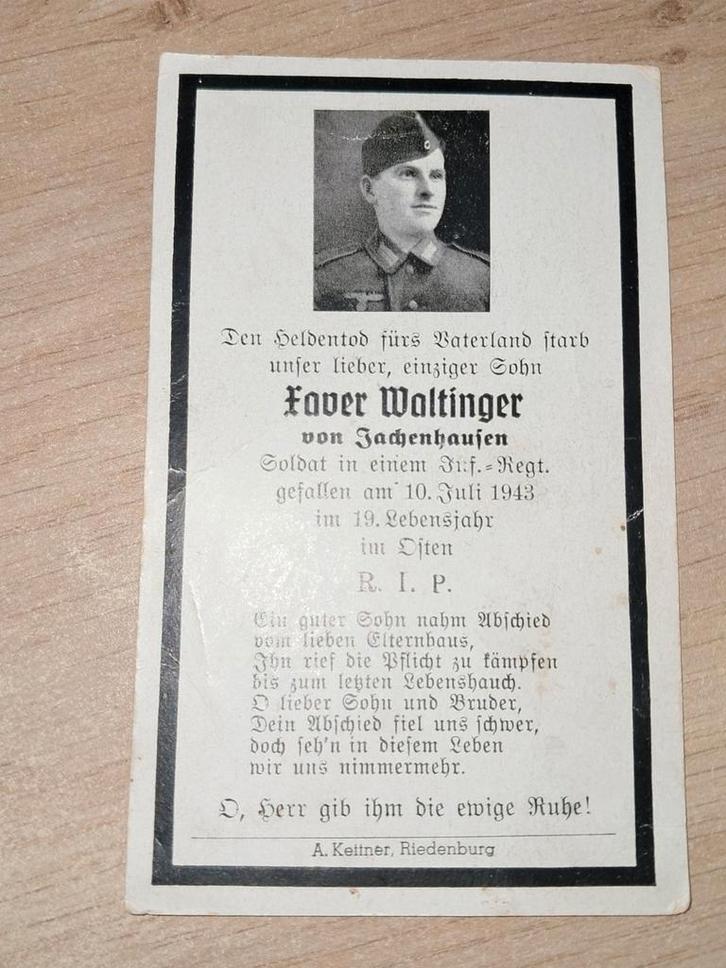 Bidprentje Duitse WO2 Soldaat Infanterie Regiment, Verzamelen, Militaria | Tweede Wereldoorlog, Ophalen of Verzenden