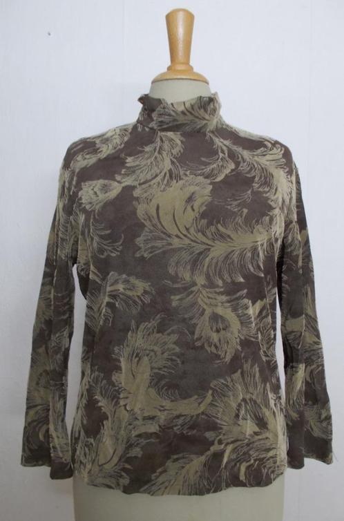 Stretch mooie bruine print col top van Bogie! L, Kleding | Dames, Tops, Zo goed als nieuw, Maat 42/44 (L), Bruin, Lange mouw, Verzenden