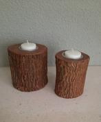 2 houten waxinelichthouders, Ophalen of Verzenden, Zo goed als nieuw, Hout, Minder dan 25 cm