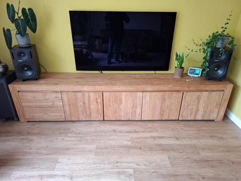 Mooi massief teakhouten dressoir/tv-meubel, 2 laden 4 deuren, Huis en Inrichting, Kasten | Dressoirs, Gebruikt, 200 cm of meer