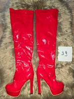 Laklaarzen plateau high heels overknees, Verzenden, Nieuw, Zwart