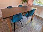 Eettafel met petrol stoelen Meubella, Ophalen, 100 tot 150 cm, Zo goed als nieuw, 150 tot 200 cm
