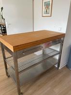 Mobiel kookeiland - RVS & Bamboe, Huis en Inrichting, Ophalen, 100 tot 150 cm, Zo goed als nieuw, Minder dan 100 cm