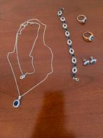 Zilveren set met saffieren en zirkonia's, Blauw, Nieuw, Ophalen of Verzenden, Met edelsteen