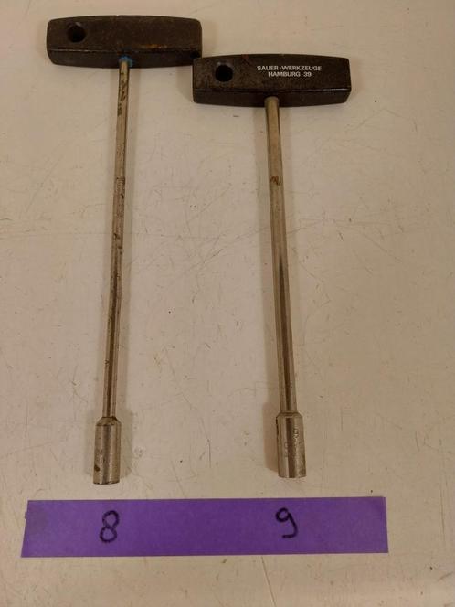2 stk. T-sleutels dopsleutels maat 8 en 9., Doe-het-zelf en Verbouw, Gereedschap | Handgereedschap, Gebruikt, Ophalen of Verzenden