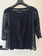 Comma - donkerblauw kanten t-shirt | maat 46, Blauw, Maat 46/48 (XL) of groter, Korte mouw, Gedragen