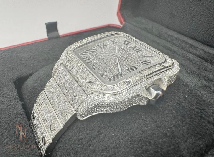 Cartier Santos Large Diamonds Ice Out, Sieraden, Tassen en Uiterlijk, Horloges | Heren, Zo goed als nieuw, Polshorloge, Overige merken