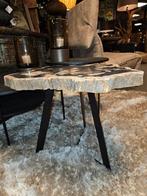 Salontafel bijzettafel versteend hout uniek zwart beige, Minder dan 45 cm, Minder dan 55 cm, Rond, Nieuw