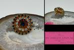 Goudkleurige vintage broche blauwe steentjes - K3CMATH-K4, Verzenden, Blauw