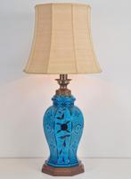 Vintage perzische tafellamp keramiek bleu jar vloerlamp ‘50, N, Hout, Ophalen of Verzenden, N