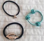 3 sier elastieken bling haarelastiek lip strass zwart blauw, Verzenden, Zo goed als nieuw