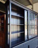 Hoge zwart notariskast | buffetkast schuifdeuren #1979, Huis en Inrichting, Kasten | Buffetkasten, 200 cm of meer, Ophalen of Verzenden