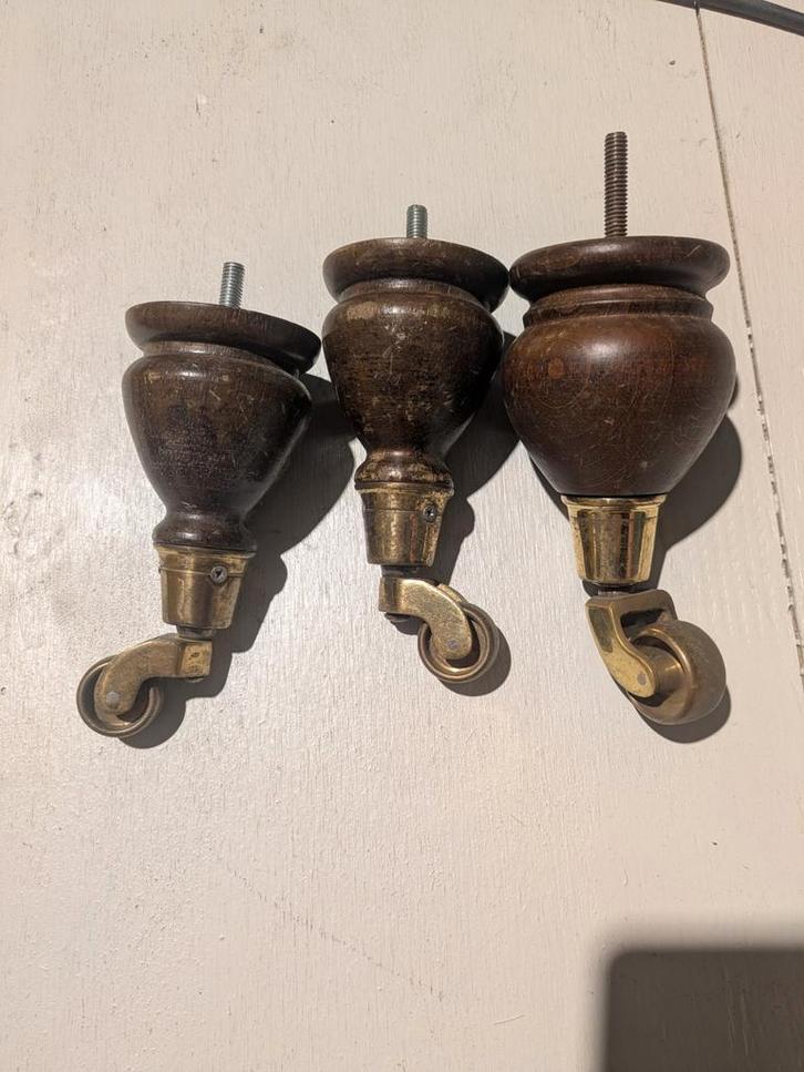 Meubelpoten met messing wieltjes, Huis en Inrichting, Overige Huis en Inrichting, Gebruikt, Ophalen of Verzenden