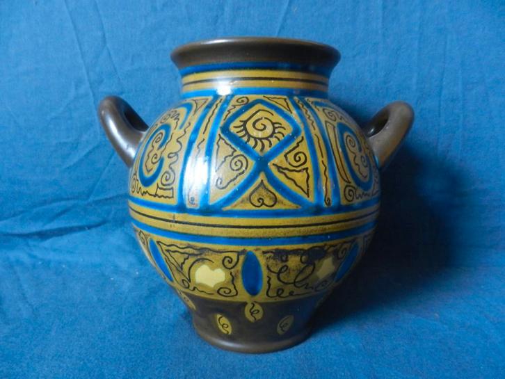 Plateel geoorde vaas decor AGAR Kon Zuid Holland Gouda 1924, Antiek en Kunst, Antiek | Keramiek en Aardewerk, Ophalen of Verzenden