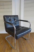 Mooie vintage zwarte buizen stoel fauteuil, Huis en Inrichting, Fauteuils, Ophalen, Metaal, Gebruikt, Onbekend