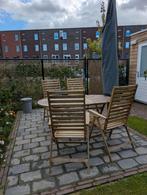 Houten tuintafel met 6 tuinstoelen - (2 staan in de schuur), Ophalen, Gebruikt, 6 zitplaatsen, Tuinset
