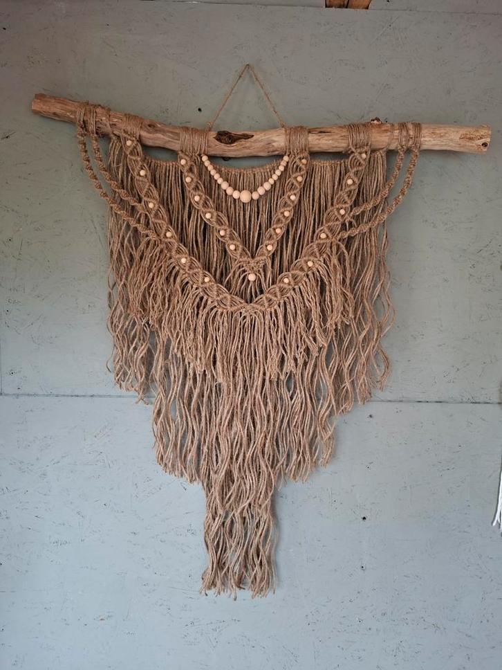 Macramé Wandkleed Jute met Houten Kralen, Huis en Inrichting, Woonaccessoires | Wanddecoraties, Nieuw, Ophalen of Verzenden