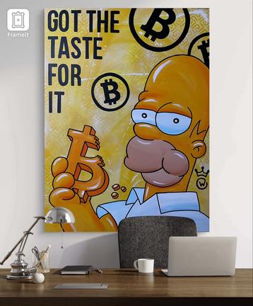 60x80cm handgeschilderd homer simpson bitcoin  beschikbaar voor biedingen