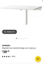 NORBERG Klaptafel Wandmontage - 74x60 cm, Ophalen, Kunststof, 50 tot 100 cm, Zo goed als nieuw