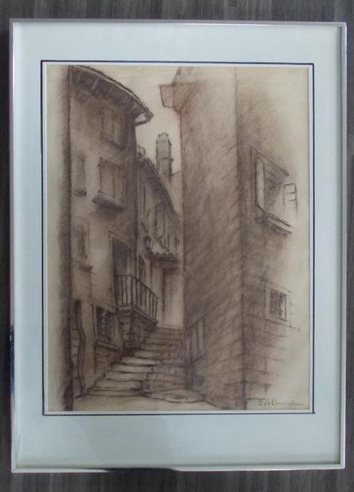 Originele tekening "Straat in Dubrovnik" (gesigneerd 1963), Antiek en Kunst, Kunst | Schilderijen | Klassiek, Ophalen of Verzenden