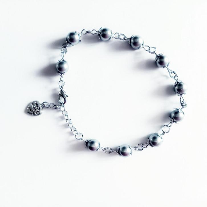 armband kunstof blauw/grijse parels geschikt voor bedels, Sieraden, Tassen en Uiterlijk, Armbanden, Nieuw, Overige materialen