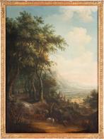 Schilderij J.K. Schneider: Berglandschap +kasteel +bos +Rijn, Ophalen of Verzenden