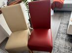 Eettafel met 6 leren stoelen (beige/rood), Huis en Inrichting, Stoelen, Ophalen, Gebruikt, Overige kleuren, Leer